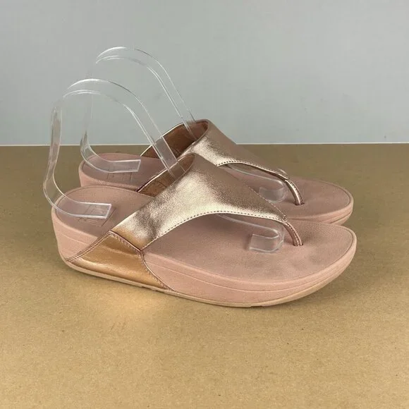 Fitflop Lulu Toe Post Thong Sandals Womens 7.5 Metallic Rose Gold Leather Casual - Picture 3 of 9